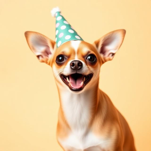 Chihuahua wearing a party hat