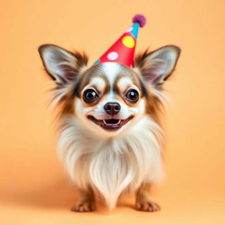 Long-Haired Chihuahua wearing a party hat