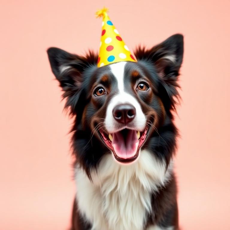 Border Collie wearing a party hat