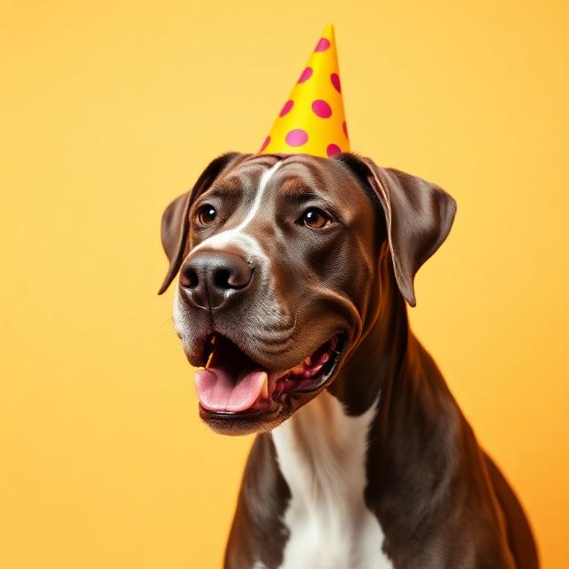 Great Dane wearing a party hat