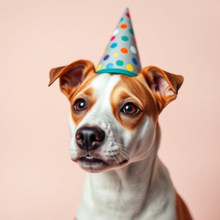 Jack Russell Terrier wearing a party hat