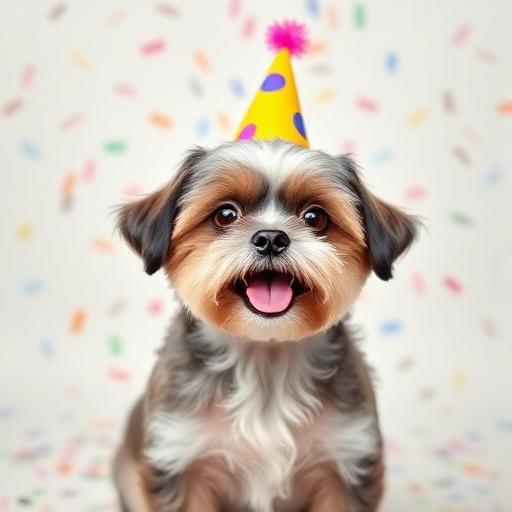 Shih Tzu wearing a party hat