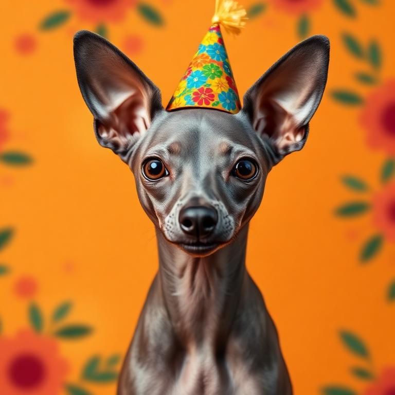 Xoloitzcuintli wearing a party hat